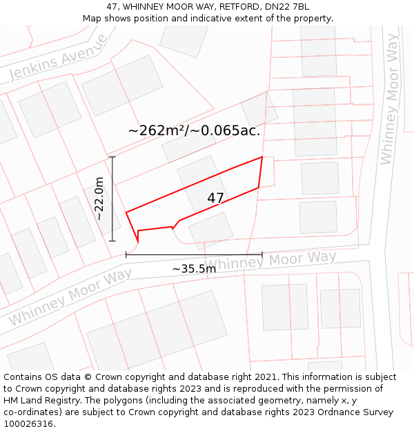 47, WHINNEY MOOR WAY, RETFORD, DN22 7BL: Plot and title map