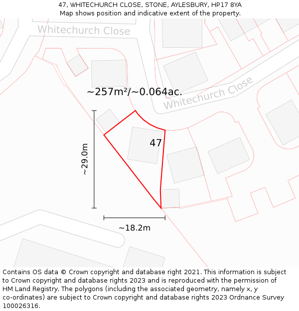 47, WHITECHURCH CLOSE, STONE, AYLESBURY, HP17 8YA: Plot and title map