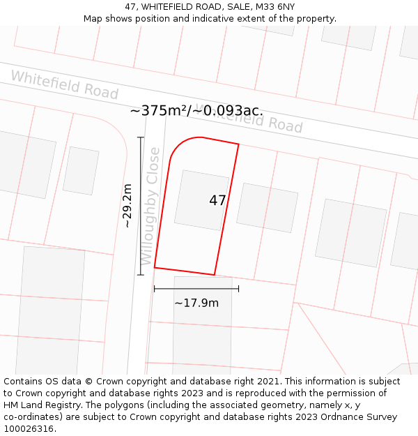 47, WHITEFIELD ROAD, SALE, M33 6NY: Plot and title map