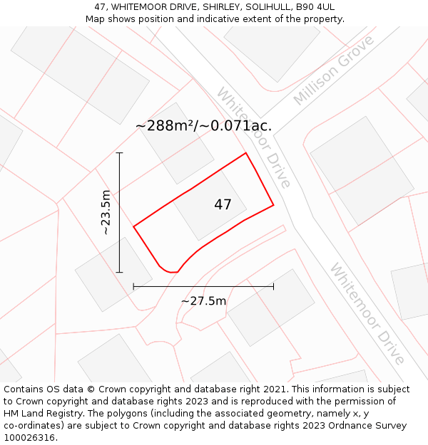 47, WHITEMOOR DRIVE, SHIRLEY, SOLIHULL, B90 4UL: Plot and title map