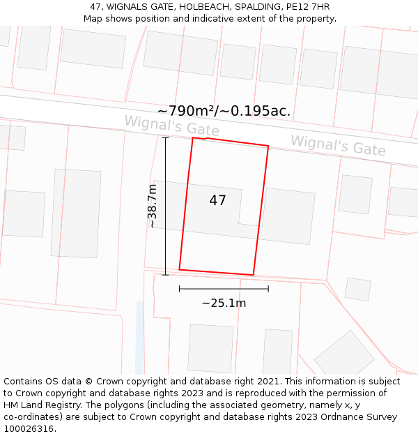 47, WIGNALS GATE, HOLBEACH, SPALDING, PE12 7HR: Plot and title map