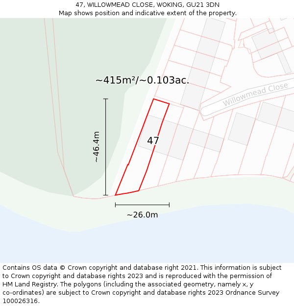 47, WILLOWMEAD CLOSE, WOKING, GU21 3DN: Plot and title map