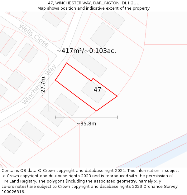 47, WINCHESTER WAY, DARLINGTON, DL1 2UU: Plot and title map