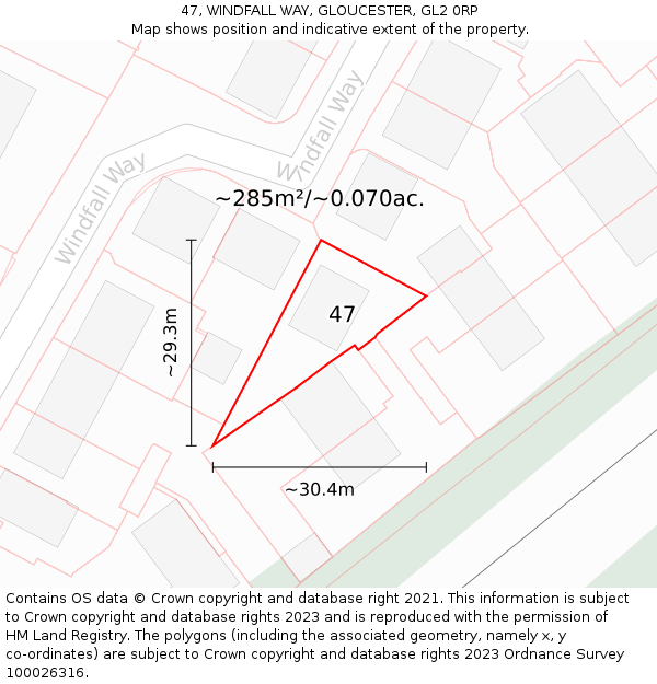 47, WINDFALL WAY, GLOUCESTER, GL2 0RP: Plot and title map
