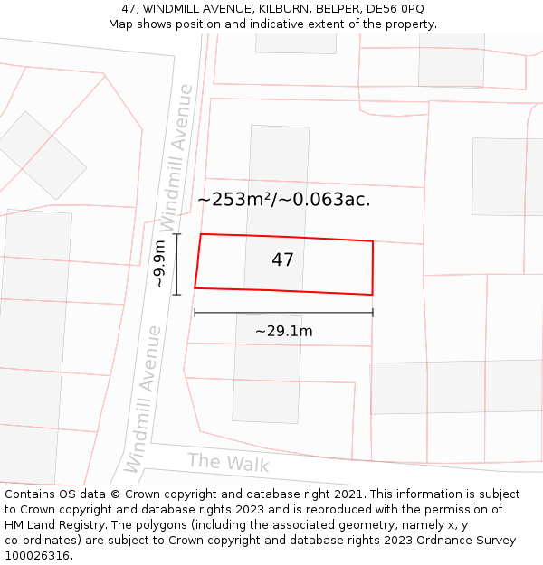 47, WINDMILL AVENUE, KILBURN, BELPER, DE56 0PQ: Plot and title map