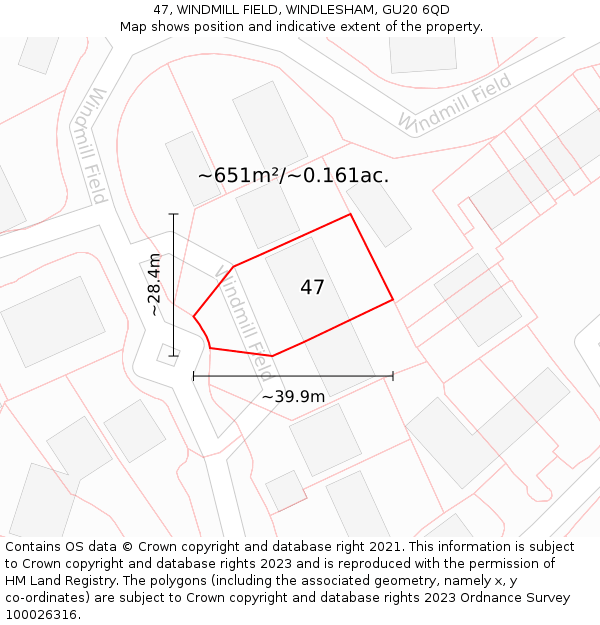 47, WINDMILL FIELD, WINDLESHAM, GU20 6QD: Plot and title map