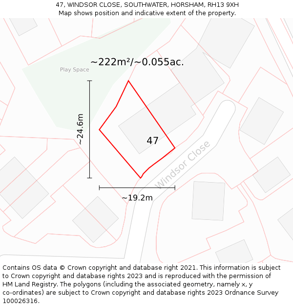 47, WINDSOR CLOSE, SOUTHWATER, HORSHAM, RH13 9XH: Plot and title map