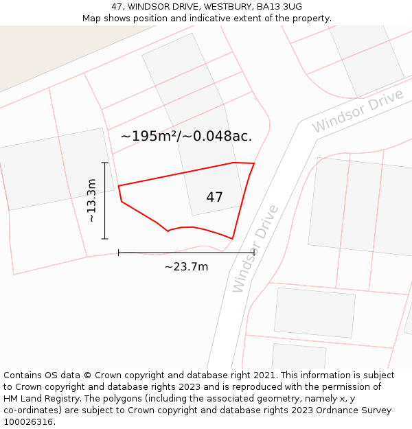 47, WINDSOR DRIVE, WESTBURY, BA13 3UG: Plot and title map