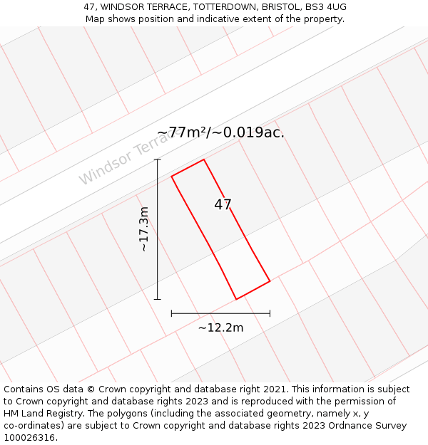 47, WINDSOR TERRACE, TOTTERDOWN, BRISTOL, BS3 4UG: Plot and title map