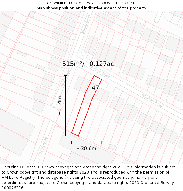 47, WINIFRED ROAD, WATERLOOVILLE, PO7 7TD: Plot and title map