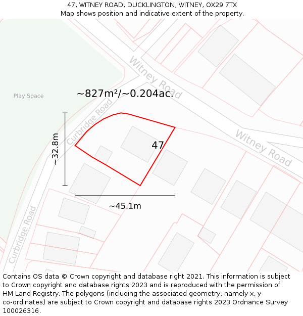 47, WITNEY ROAD, DUCKLINGTON, WITNEY, OX29 7TX: Plot and title map