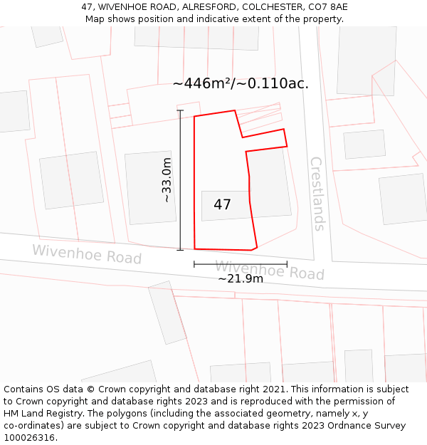 47, WIVENHOE ROAD, ALRESFORD, COLCHESTER, CO7 8AE: Plot and title map