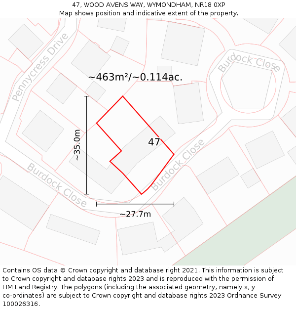 47, WOOD AVENS WAY, WYMONDHAM, NR18 0XP: Plot and title map