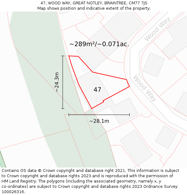 47, WOOD WAY, GREAT NOTLEY, BRAINTREE, CM77 7JS: Plot and title map