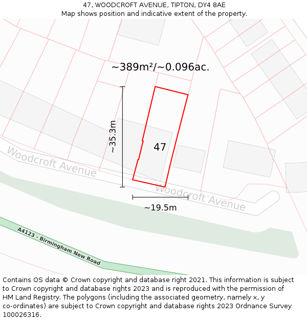 47, WOODCROFT AVENUE, TIPTON, DY4 8AE: Plot and title map
