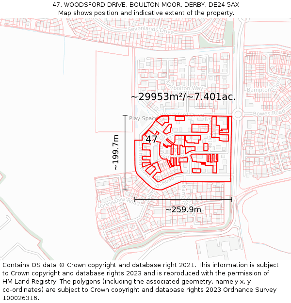47, WOODSFORD DRIVE, BOULTON MOOR, DERBY, DE24 5AX: Plot and title map
