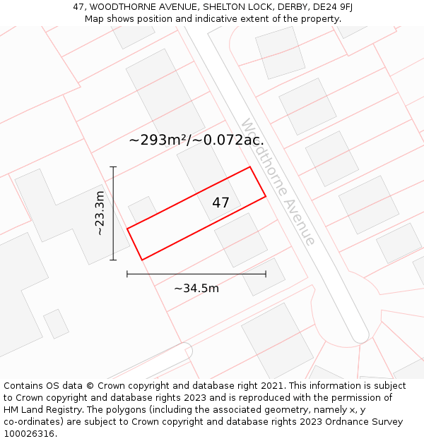 47, WOODTHORNE AVENUE, SHELTON LOCK, DERBY, DE24 9FJ: Plot and title map