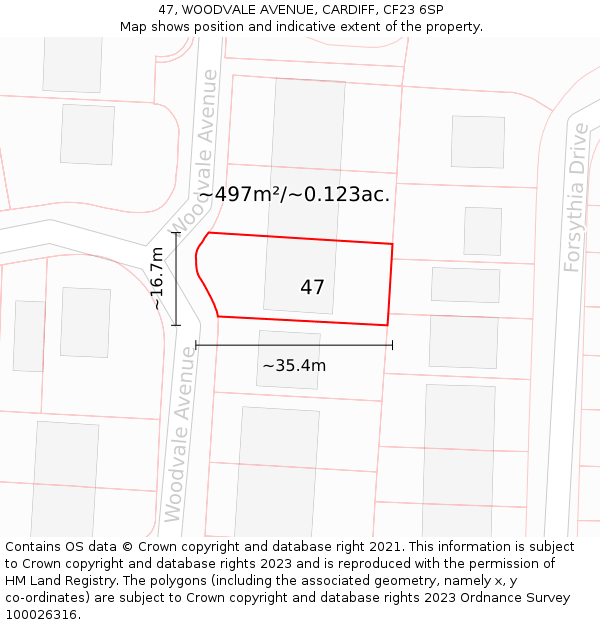 47, WOODVALE AVENUE, CARDIFF, CF23 6SP: Plot and title map