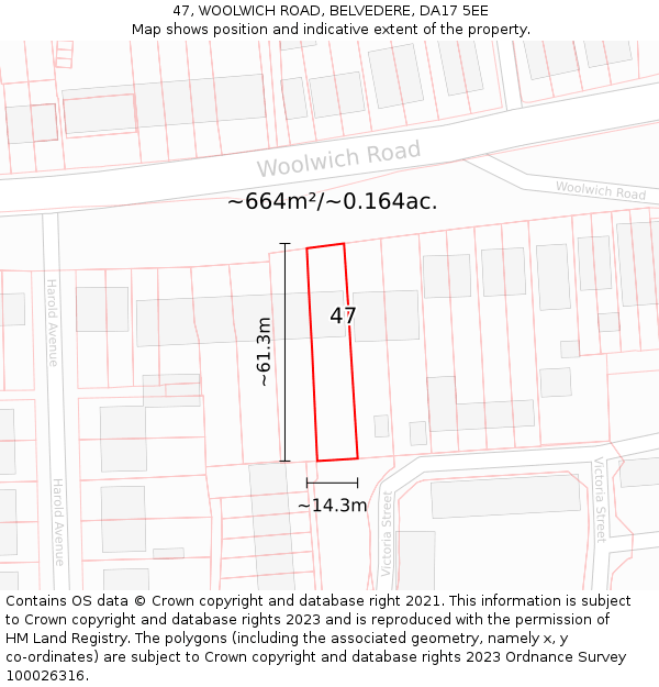 47, WOOLWICH ROAD, BELVEDERE, DA17 5EE: Plot and title map