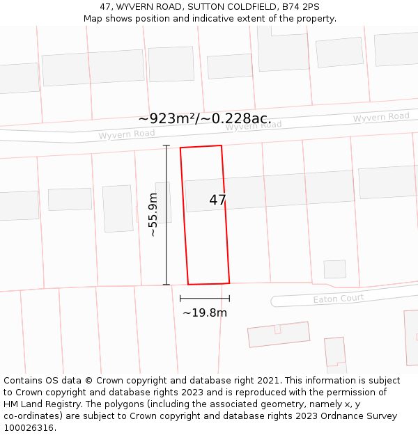 47, WYVERN ROAD, SUTTON COLDFIELD, B74 2PS: Plot and title map