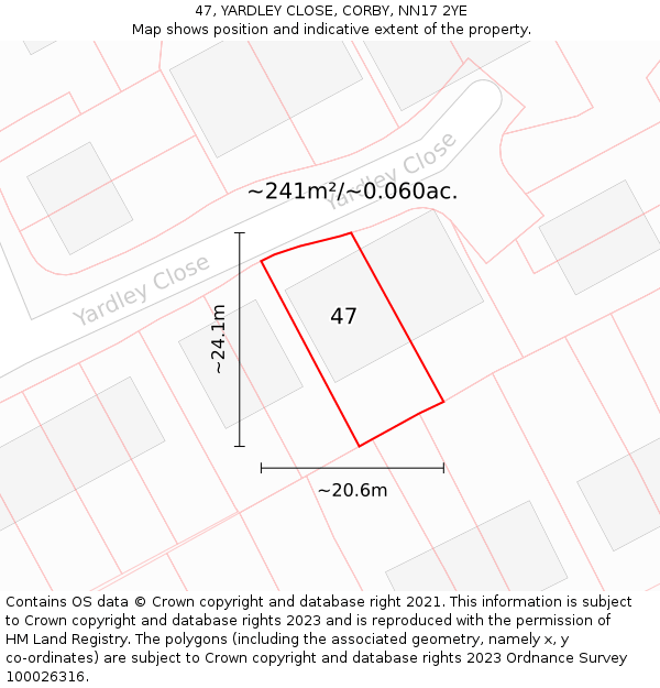 47, YARDLEY CLOSE, CORBY, NN17 2YE: Plot and title map