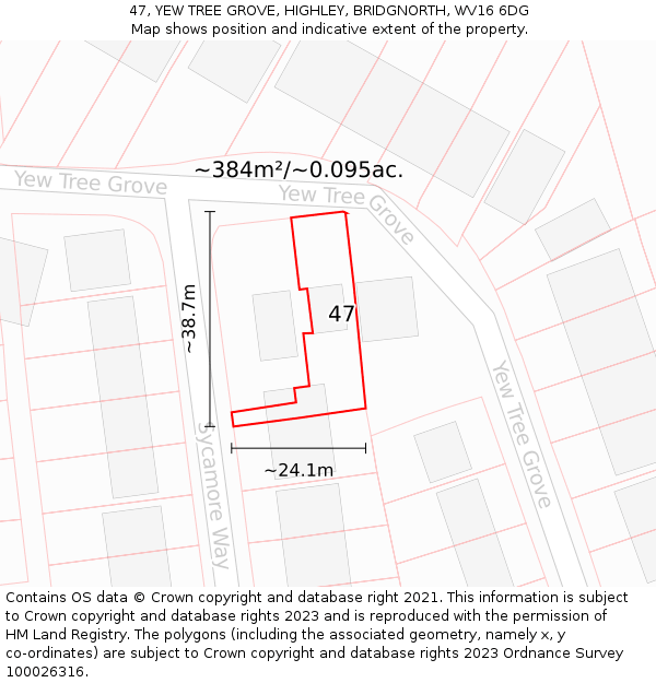 47, YEW TREE GROVE, HIGHLEY, BRIDGNORTH, WV16 6DG: Plot and title map