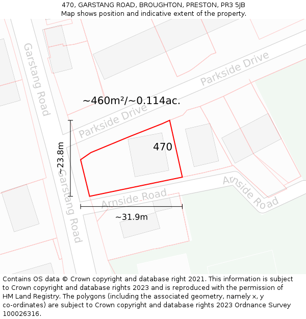 470, GARSTANG ROAD, BROUGHTON, PRESTON, PR3 5JB: Plot and title map