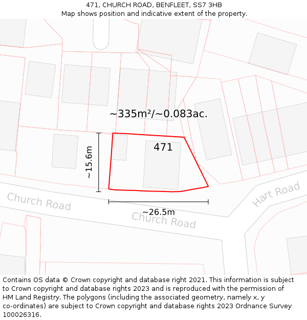 471, CHURCH ROAD, BENFLEET, SS7 3HB: Plot and title map