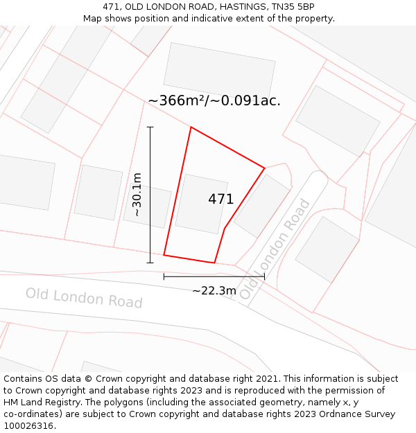 471, OLD LONDON ROAD, HASTINGS, TN35 5BP: Plot and title map