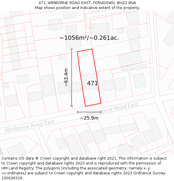 471, WIMBORNE ROAD EAST, FERNDOWN, BH22 9NA: Plot and title map