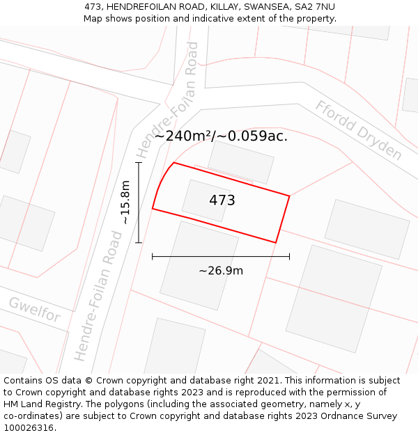 473, HENDREFOILAN ROAD, KILLAY, SWANSEA, SA2 7NU: Plot and title map