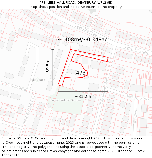 473, LEES HALL ROAD, DEWSBURY, WF12 9EX: Plot and title map