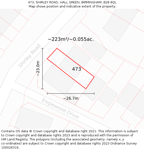 473, SHIRLEY ROAD, HALL GREEN, BIRMINGHAM, B28 8QL: Plot and title map