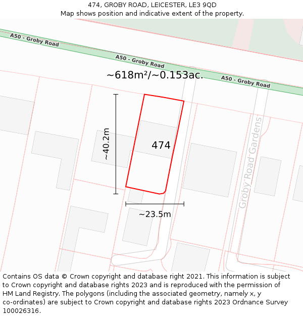 474, GROBY ROAD, LEICESTER, LE3 9QD: Plot and title map