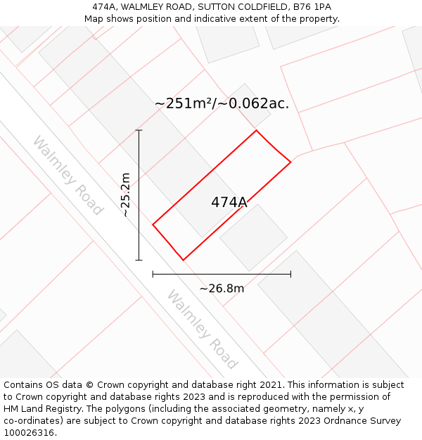 474A, WALMLEY ROAD, SUTTON COLDFIELD, B76 1PA: Plot and title map