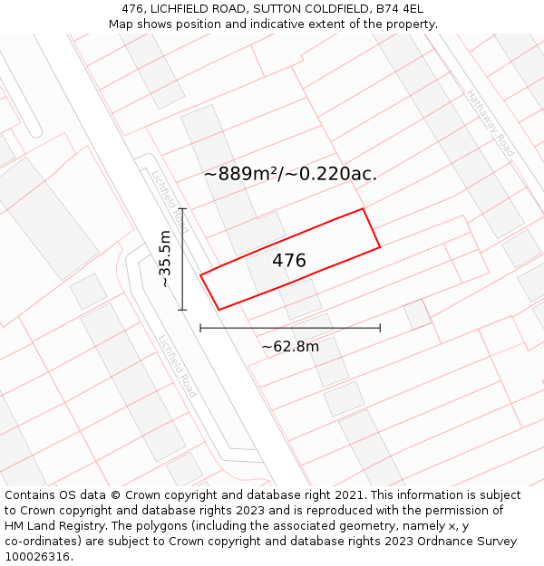 476, LICHFIELD ROAD, SUTTON COLDFIELD, B74 4EL: Plot and title map