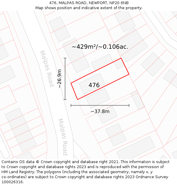 476, MALPAS ROAD, NEWPORT, NP20 6NB: Plot and title map
