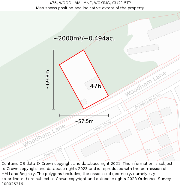 476, WOODHAM LANE, WOKING, GU21 5TP: Plot and title map