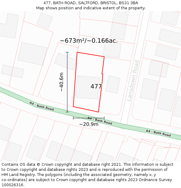 477, BATH ROAD, SALTFORD, BRISTOL, BS31 3BA: Plot and title map