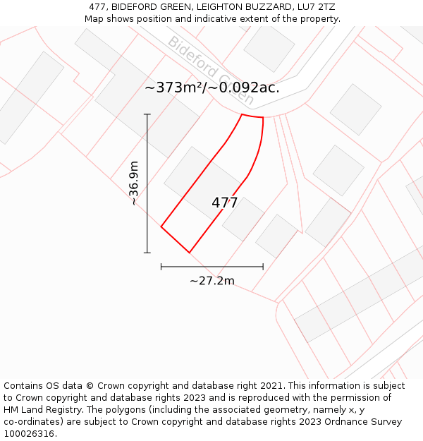 477, BIDEFORD GREEN, LEIGHTON BUZZARD, LU7 2TZ: Plot and title map