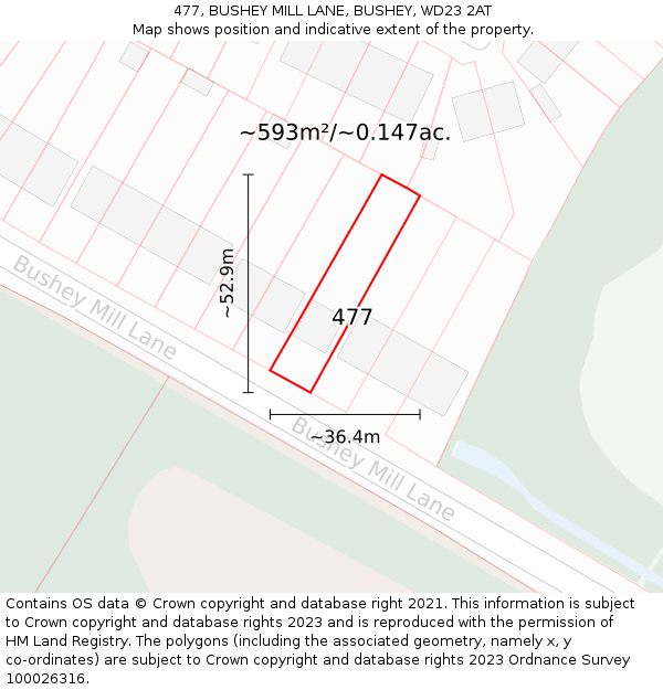 477, BUSHEY MILL LANE, BUSHEY, WD23 2AT: Plot and title map