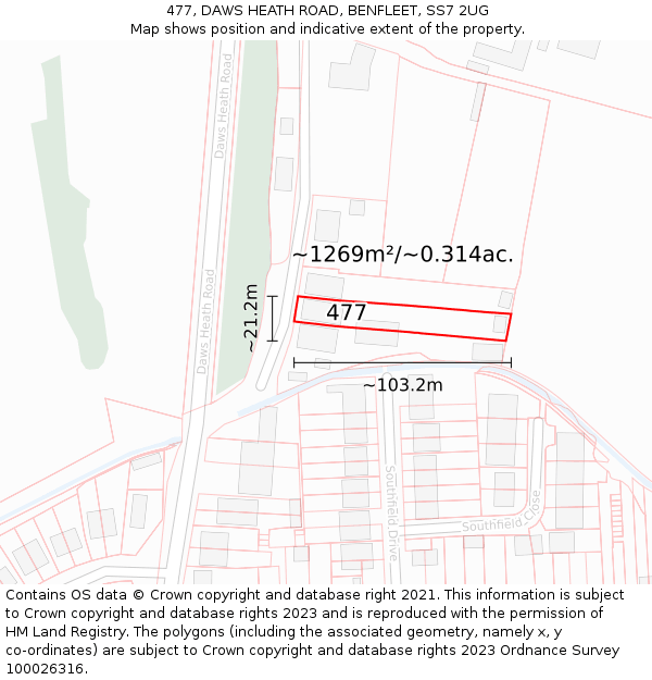 477, DAWS HEATH ROAD, BENFLEET, SS7 2UG: Plot and title map