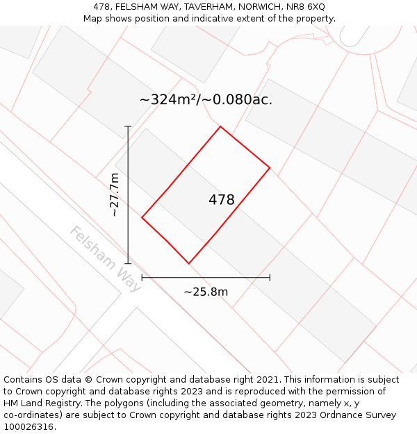 478, FELSHAM WAY, TAVERHAM, NORWICH, NR8 6XQ: Plot and title map