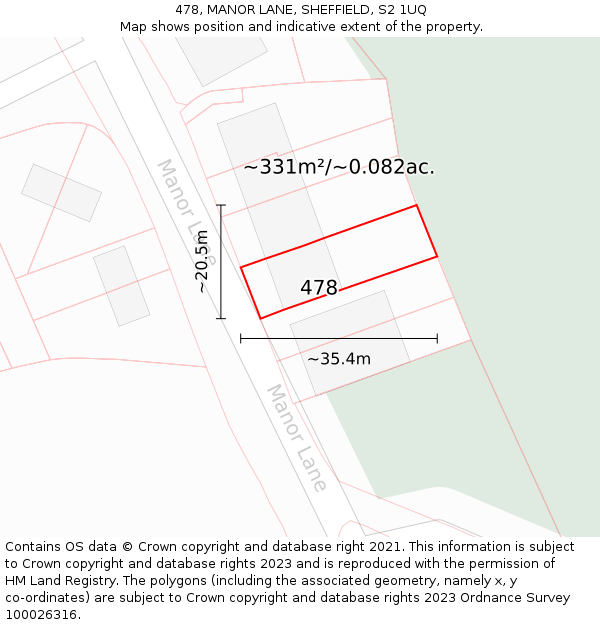 478, MANOR LANE, SHEFFIELD, S2 1UQ: Plot and title map