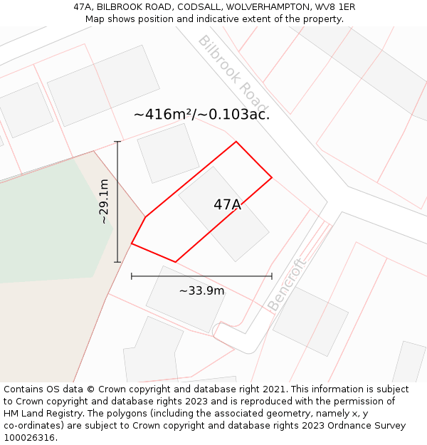 47A, BILBROOK ROAD, CODSALL, WOLVERHAMPTON, WV8 1ER: Plot and title map