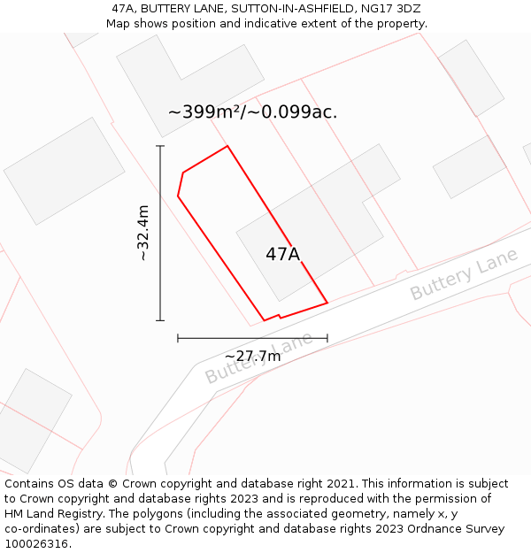 47A, BUTTERY LANE, SUTTON-IN-ASHFIELD, NG17 3DZ: Plot and title map