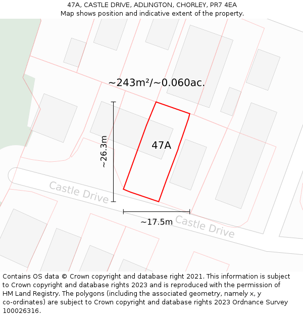47A, CASTLE DRIVE, ADLINGTON, CHORLEY, PR7 4EA: Plot and title map