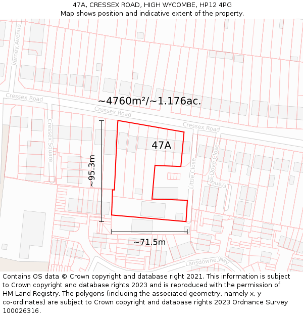 47A, CRESSEX ROAD, HIGH WYCOMBE, HP12 4PG: Plot and title map