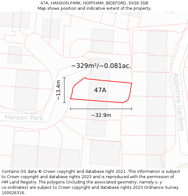 47A, HANSON PARK, NORTHAM, BIDEFORD, EX39 3SB: Plot and title map