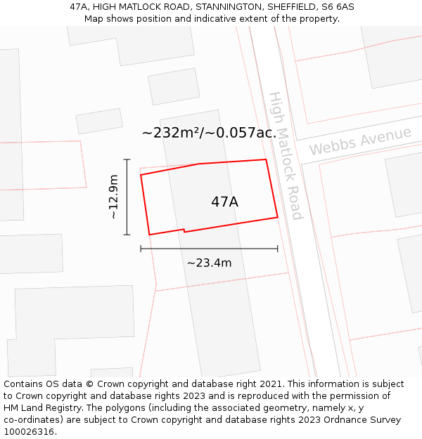 47A, HIGH MATLOCK ROAD, STANNINGTON, SHEFFIELD, S6 6AS: Plot and title map